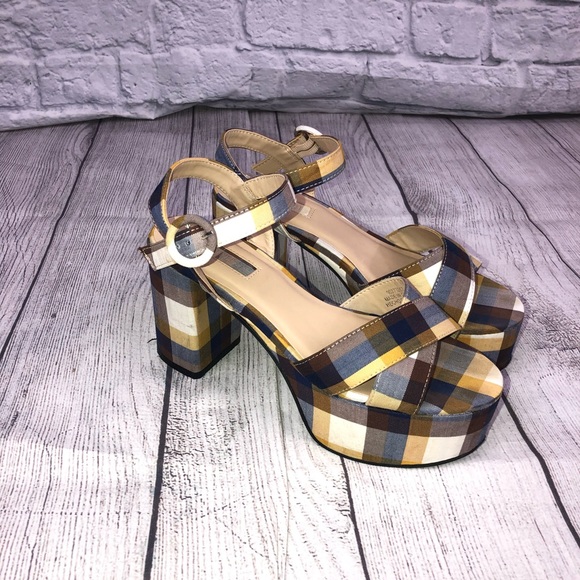 Forever 21 Shoes | Forever 2 Chunky Heel Sandals Plaid Size 6 | Poshmark
